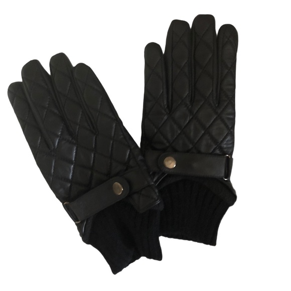 David Lawrence Black Leather Quilted Gloves Sz M-L - Picture 5 of 7
